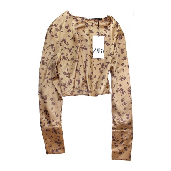 ZARA NWT Satin Effect Floral Long Sleeve Cropped Printed Shirt XS - Picture 2 of 7